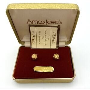 Vintage Amco Jewels 14K Gold Filled Nugget Stud Earrings NOS Original Box READ